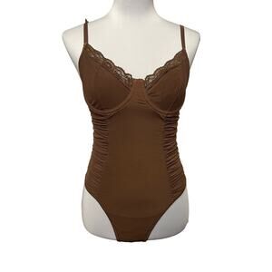 NWT - Top Chic Sheer Brown Gathered Body Suit